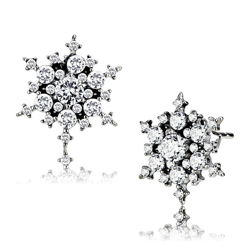 DA294 - High polished (no plating) Stainless Steel Earrings with AAA Grade CZ  in Clear-0