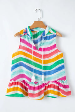 Rainbow Stripes Ruffled Hem Tank Top