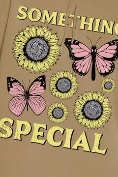 Close up of Design with sunflowers and butterflies on a beige background with 'Something Special' text.