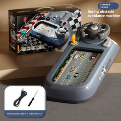 Racing obstacle avoidance machine with packaging and accessories on a brown background