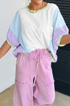 Color Block Patchwork Half Sleeve Oversized T Shirt