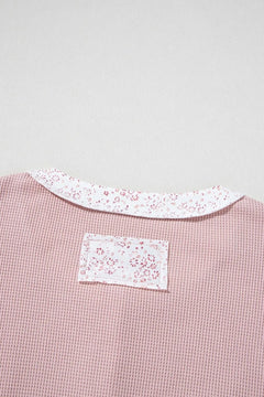 Waffle Floral Patchwork Exposed Seam Detail Short Sleeve Top