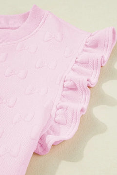 Bow Jacquard Ruffle Cap Sleeve Top and Shorts Set