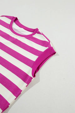Stripe Cap Sleeve Pocketed Shift Tee Dress