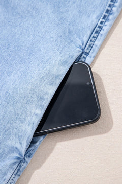 Bow Detail Spaghetti Straps Ruffle Hem Denim Dress