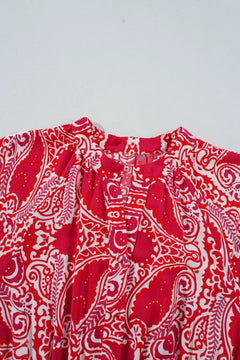 Paisley Print Side Slit Puff Sleeve High Waist Maxi Dress