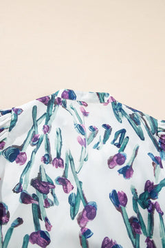 Floral Ricrac Trim Half Sleeve Peplum Top