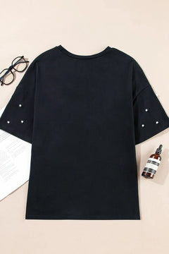 Pearl Beaded Round Neck Half Sleeve T Shirt