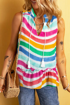 Rainbow Stripes Ruffled Hem Tank Top