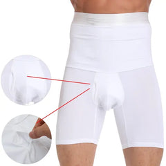 White compression shorts with close-up insets showing texture and fit.