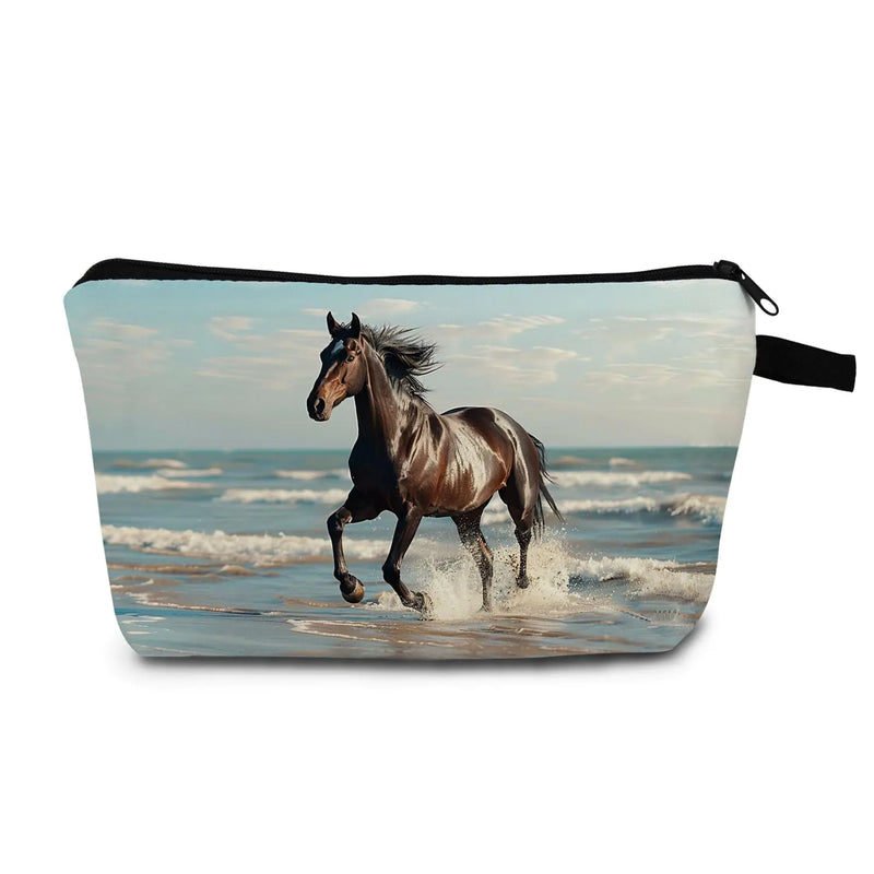 Pouch with a horse running on a beach design on a white background