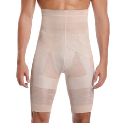 Beige shapewear shorts worn by a person on a white background