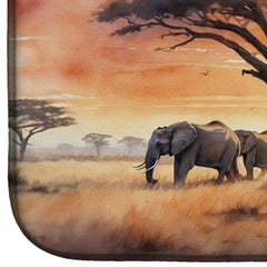 Decorative dish drying mat with tree and elephant design. 5% of profits will be donated to support retired circus elephants