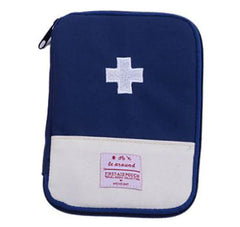 Blue first aid pouch with a white cross symbol on a white background