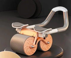 Ab roller with peach wheels on a white background