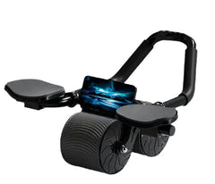 Black ab roller with blue light on a white background