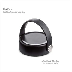 Black flex cap for wide-mouth bottles on a white background