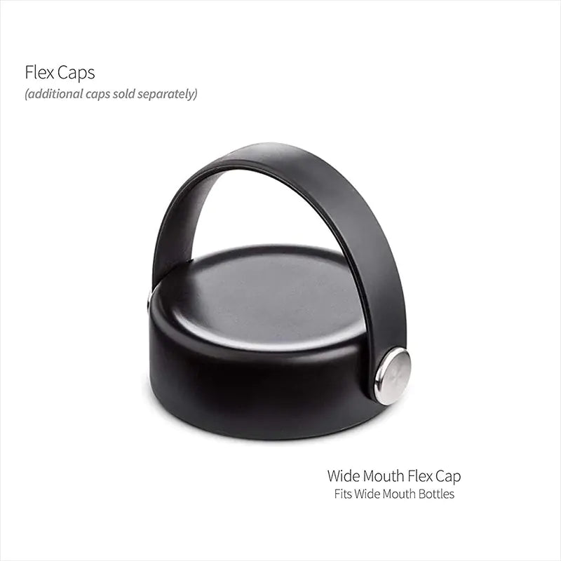 Black flex cap for wide-mouth bottles on a white background