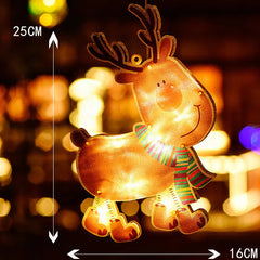 Decorative reindeer light with measurements and text on a blurred background