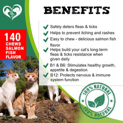 Cat product packaging with benefits listed, featuring two cats outdoors.