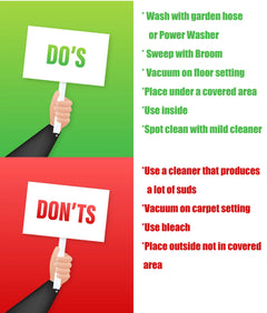 Illustration with 'DO's' and 'DON'Ts' for cleaning tasks on a green and red background.