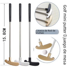 Golf mini putter set with dimensions and close-up details on a white background