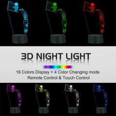 3D night light with multiple color options and control methods on a black background.