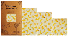 Set of beeswax food wraps with banana pattern on a white background