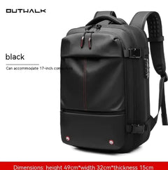Black backpack with OUTWALK branding on a white background