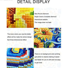 Product details with diamond painting images and text on a white background